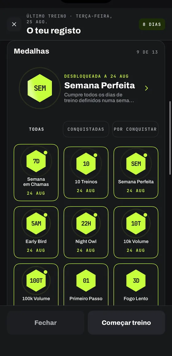 Medalhas e conquistas desbloqueadas