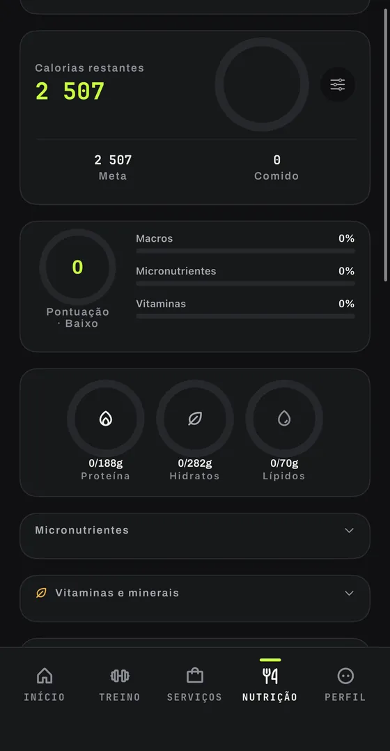 Registo de calorias, macros e micronutrientes do dia