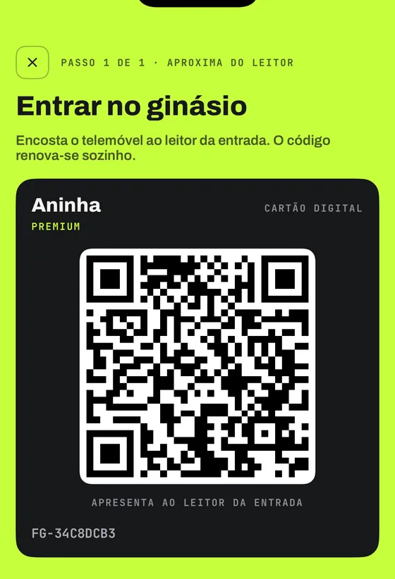 Cartão digital com código QR para entrar no ginásio
